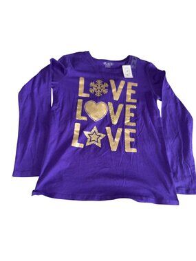 The Childrens Place Girls Purple Love Long Sleeve Graphic T-Shirt XL 14 100% Cot